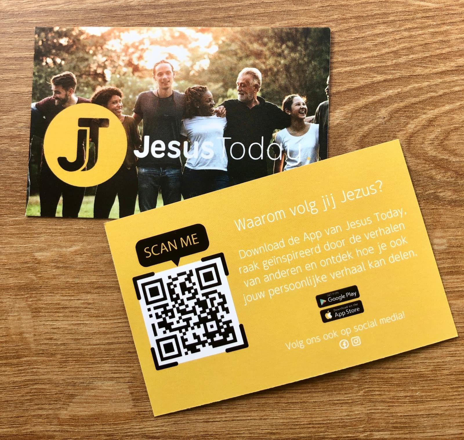 JesusToday promokaartje met QR-code, voor- en achterkant